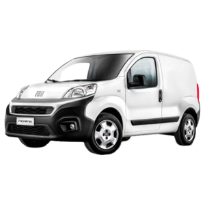 Furgone bianco Fiat Fiorino, vista frontale.